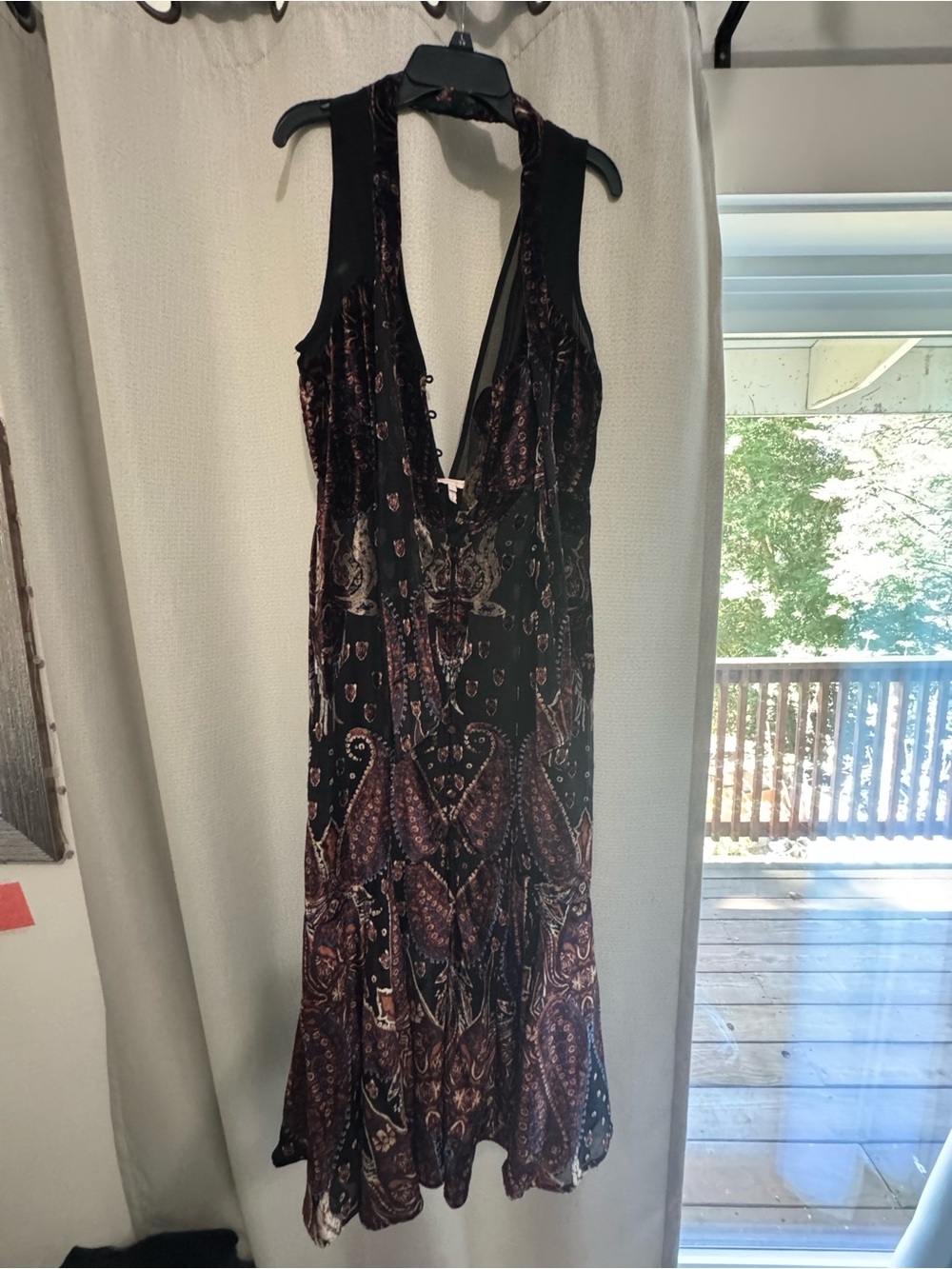 Rebecca Taylor Black Sheer-Yoke Velvet-Print Tie-Neck Flowy Dress